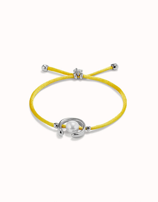 Yellow cord bracelet with a pearl
